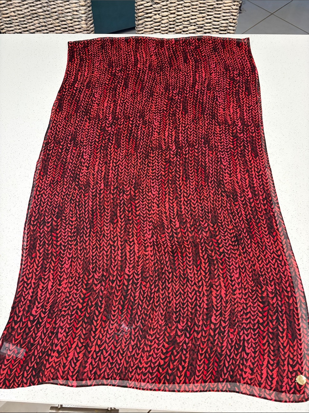 Calvin Klein Red and Black abstract Scarf -  extra long.